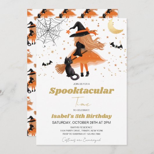 オレンジウィッチハロウィーン誕生日 招待状 (正面/裏面)