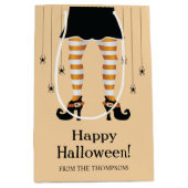 オレンジウィッチレッグアンドスパイダーズハッピーハローウィン文字 ミディアムペーパーバッグ (正面)