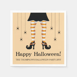 オレンジウィッチレッグアンドスパイダーズハッピーハローウィン スタンダードカクテルナプキン