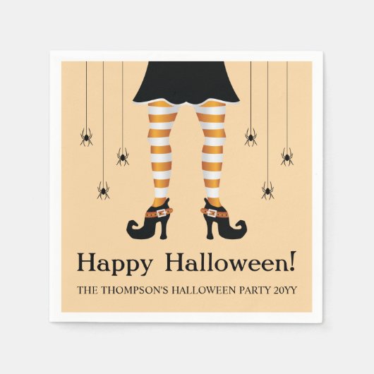 オレンジウィッチレッグアンドスパイダーズハッピーハローウィン スタンダードカクテルナプキン (正面)