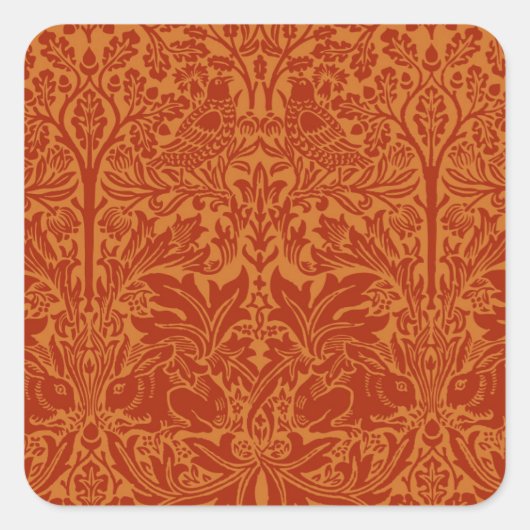 オレンジウィリアム・モリス鳥と花 スクエアシール (正面)