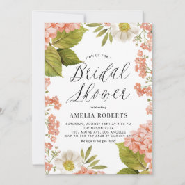 オレンジウォーターカラーアジサイフローラブライダルシャワー 招待状