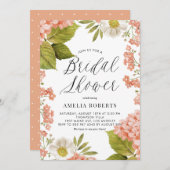 オレンジウォーターカラーアジサイフローラブライダルシャワー 招待状 (正面/裏面)