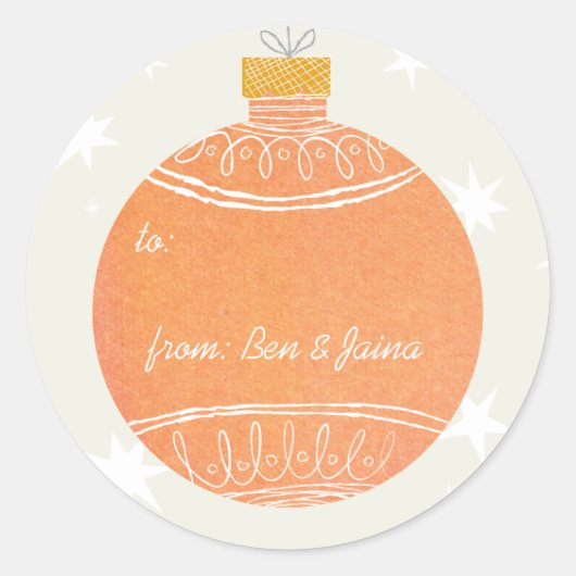 オレンジウォーターカラーオーナメントクリスマスホリデーギフト ラウンドシール (正面)