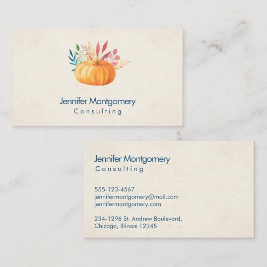 オレンジウォーターカラーカボチャフェイクオンパーチメント 名刺 (正面/裏面)