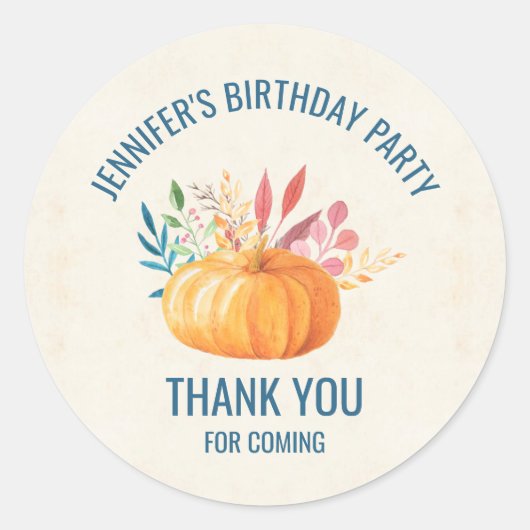オレンジウォーターカラーカボチャ秋シーズンありがとう ラウンドシール (正面)