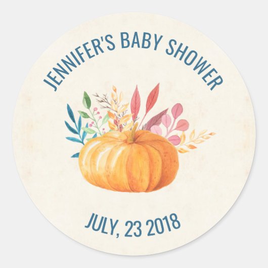 オレンジウォーターカラーカボチャ秋シーズンSTD ラウンドシール (正面)