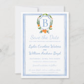 オレンジウォーターカラークレスト、チャイナペイントのウェディング セーブザデート (正面)