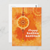 オレンジウォーターカラーハッピーラクシャバンダン ポストカード (正面/裏面)