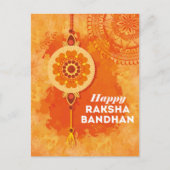 オレンジウォーターカラーハッピーラクシャバンダン ポストカード (正面)