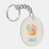 オレンジウォーターカラーパンプキン秋シーズン キーホルダー (正面左)