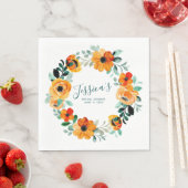 オレンジウォーターカラーフラワーズカスタムブライダルシャワー スタンダードランチョンナプキン (インサイチュ)