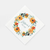 オレンジウォーターカラーフラワーズカスタムブライダルシャワー スタンダードランチョンナプキン (角)