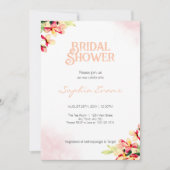 オレンジウォーターカラーフラワーズホワイトブライダルシャワー 招待状 (正面)