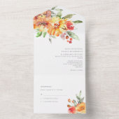 オレンジウォーターカラーフラワーズ秋の結婚式 オールインワン招待状 (内側)