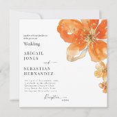オレンジウォーターカラーフローラスクエア結婚式招待状 招待状 (正面)