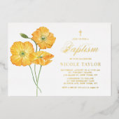 オレンジウォーターカラーポピーフローラサマーバプテスマ 箔招待状 (正面)