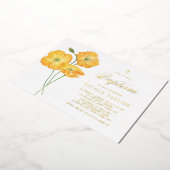 オレンジウォーターカラーポピーフローラサマーバプテスマ 箔招待状 (回転した状態)