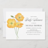 オレンジウォーターカラーポピーフローラベビーシャワー 招待状 (正面)