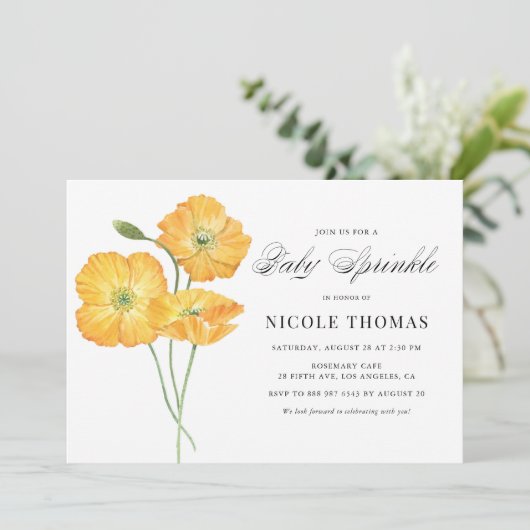 オレンジウォーターカラーポピーフローラベビー散水 招待状 (スタンド正面)