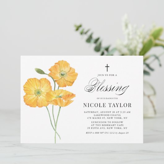 オレンジウォーターカラーポピーフローラベビー賛美ズ 招待状 (スタンド正面)