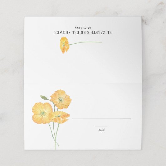 オレンジウォーターカラーポピー夏のフローラ結婚ズ プレイスカード (外部開封)