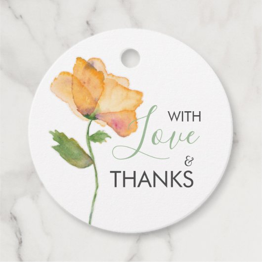 オレンジウォーターカラーポピー花ギフトラベル フェイバータグ (正面)