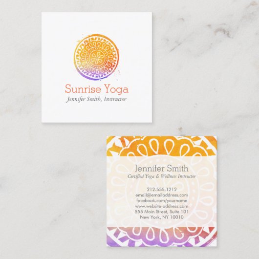 オレンジウォーターカラーマンダラヨガとウェルネス スクエア名刺 (正面/裏面)