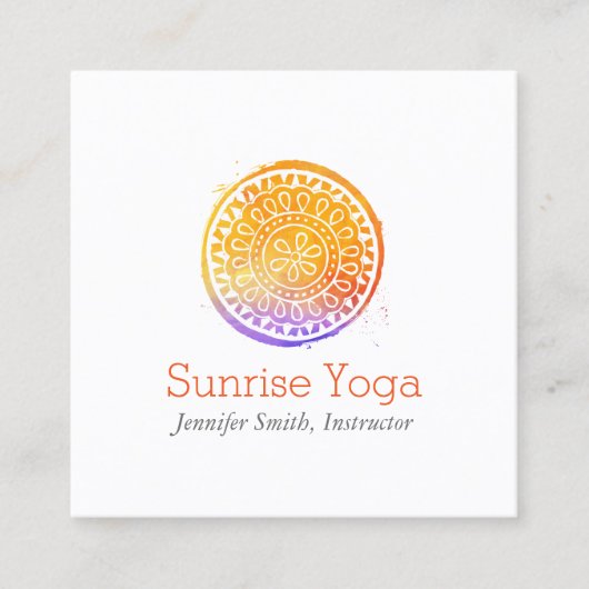 オレンジウォーターカラーマンダラヨガとウェルネス スクエア名刺 (正面)