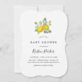 オレンジウォーターカラーレモン テーマのベビーシャワー 招待状 (正面)
