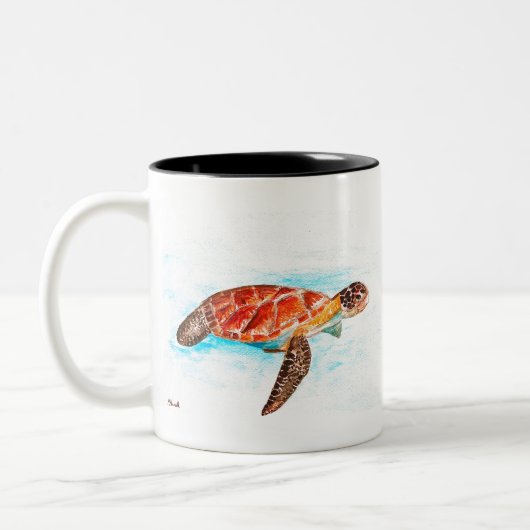 オレンジウミガメ爬虫類の海の水色 ツートーンマグカップ (左)