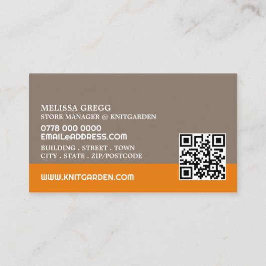 オレンジウールショップロゴ、編み物店、ヤーンストア 名刺 (裏面)