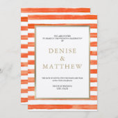 オレンジエイド 水彩 ストライプ & ゴールドレタリング 招待状 (正面/裏面)