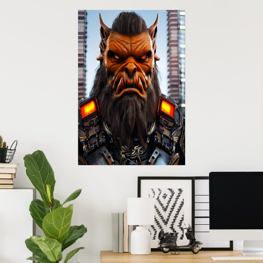 オレンジエイリアンの街 | AIアートポスター ポスター (ホームオフィス)