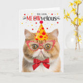 オレンジエキゾチック短気キャットミョー誕生日 カード (黄色い花)