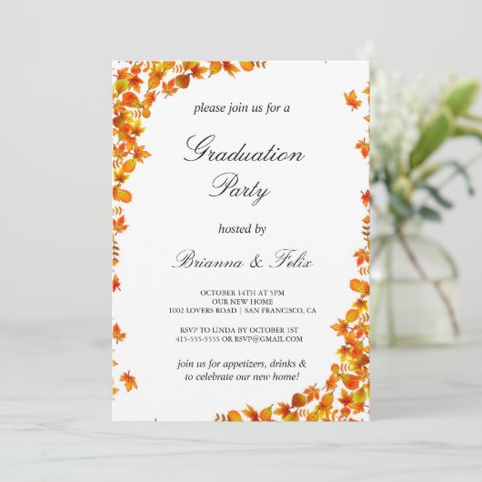 オレンジエレガントとイエローのフローラ卒業パーティー 招待状 (スタンド正面)