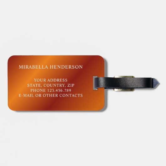 オレンジエレガントと白の名前をカスタムする ラゲッジタグ (裏面横)