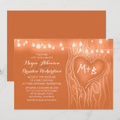 オレンジエレガントなひもは木のロマンチックな結婚式をつけます 招待状 (正面/裏面)