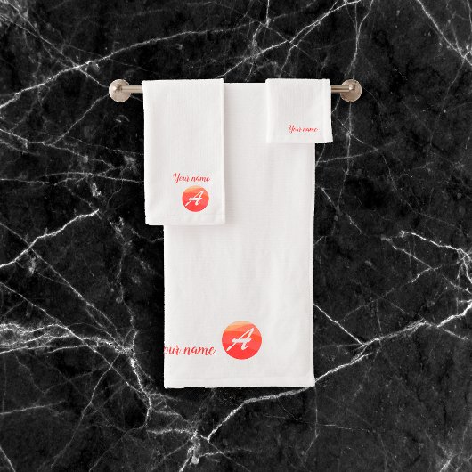 オレンジエレガントの波状サークルモノグラム浴用タオルセット バスタオルセット