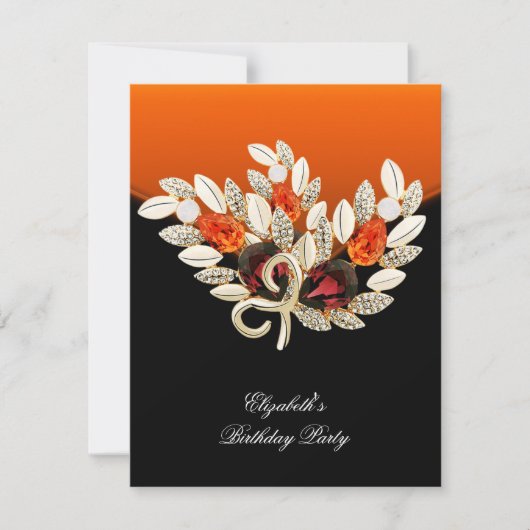 オレンジエレガントアンバージュエルバースデーパーティー 招待状 (正面)