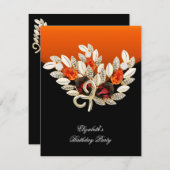 オレンジエレガントアンバージュエルバースデーパーティー 招待状 (正面/裏面)