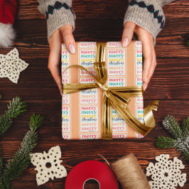 オレンジエレガントカラフル色の金ゴールドスターズメリークリスマス ラッピングペーパー