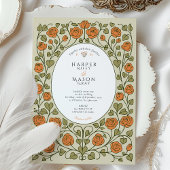 オレンジエレガントバラとグリーンハート結婚ズ 招待状