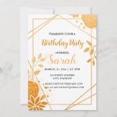 オレンジエレガントフローラと幾何学的金ゴールド誕生日 招待状 (正面)