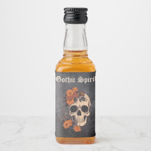 オレンジエレガントフローラスカルモノグラ結婚ムのミニ リキュールボトルラベル (正面)