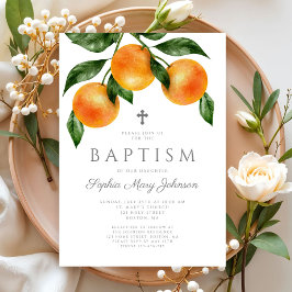 オレンジエレガント植物学ガールバプテスマ 招待状