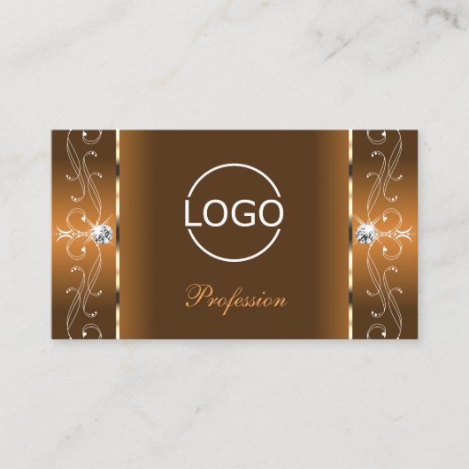 オレンジエレガント色と茶色の四角い宝石にロゴを追加 名刺 (正面)
