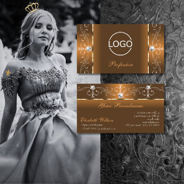 オレンジエレガント色と茶色の四角い宝石にロゴを追加 名刺