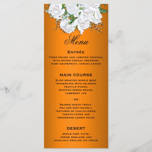 オレンジエレガント色のメニューに白のロ結婚ーゼ メニュー (正面)