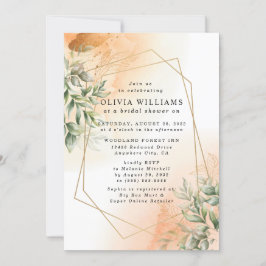 オレンジエレガント色のロマンチックなユ葉ーカリラスティック 招待状